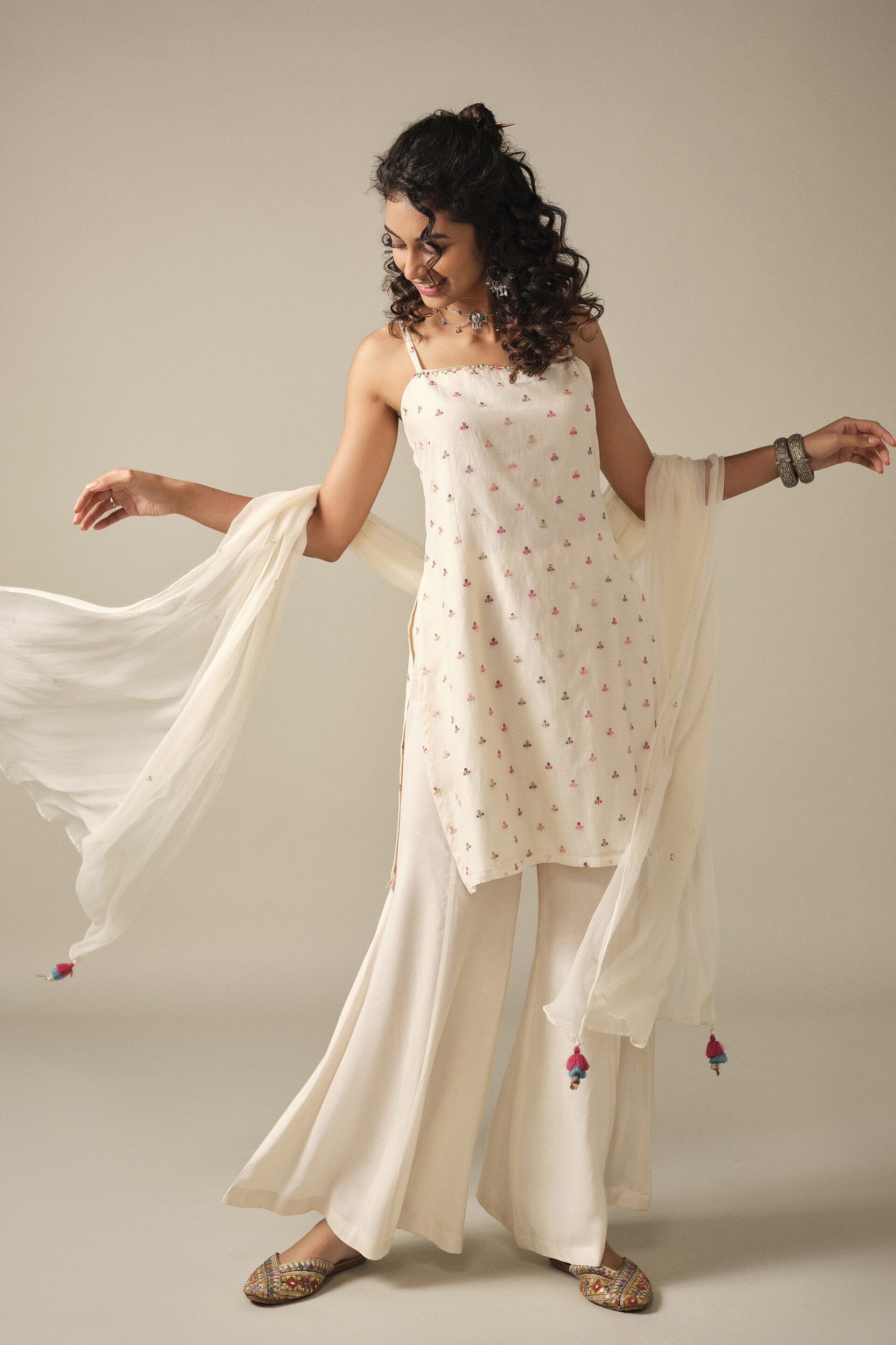Strappy Sharara Set in White, White, image 5